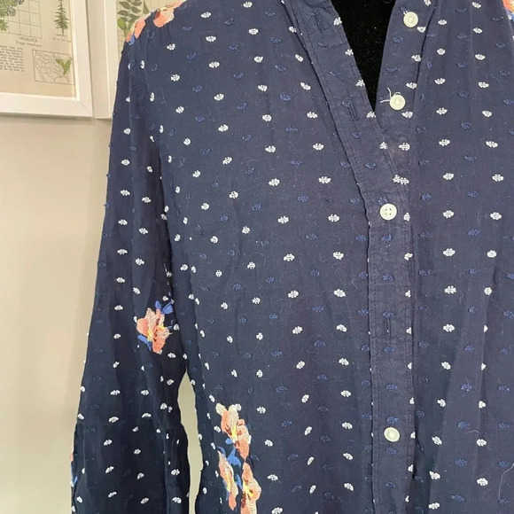 Loft The Softened Shirt Navy Floral Embroidered Button Down Top - Picture 2 of 11
